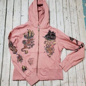 Pirates Of The Caribbean Pink Tattoo Style Hoodie Pink